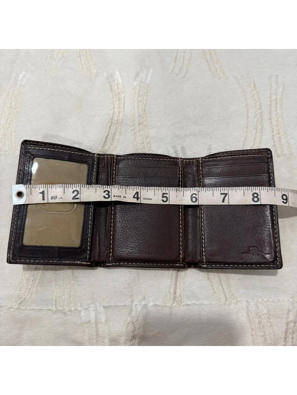 Tommy Bahama Brown Genuine Leather Trifold Wallet ID Window Card Holder Mens